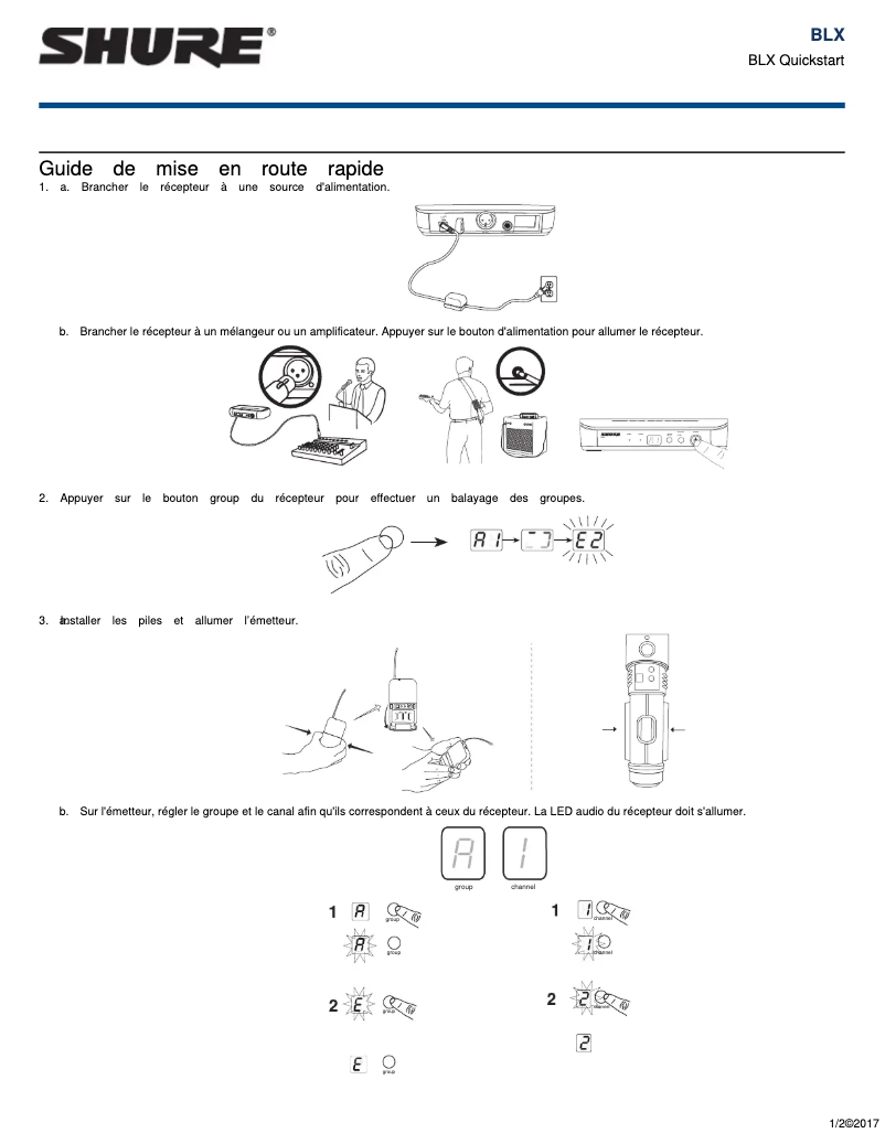 Page 1 de la notice Guide de démarrage rapide Shure BLX