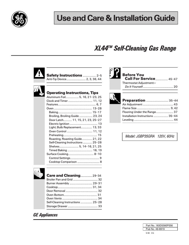 Page 1 de la notice Manuel utilisateur GE JGBP35GRAWW