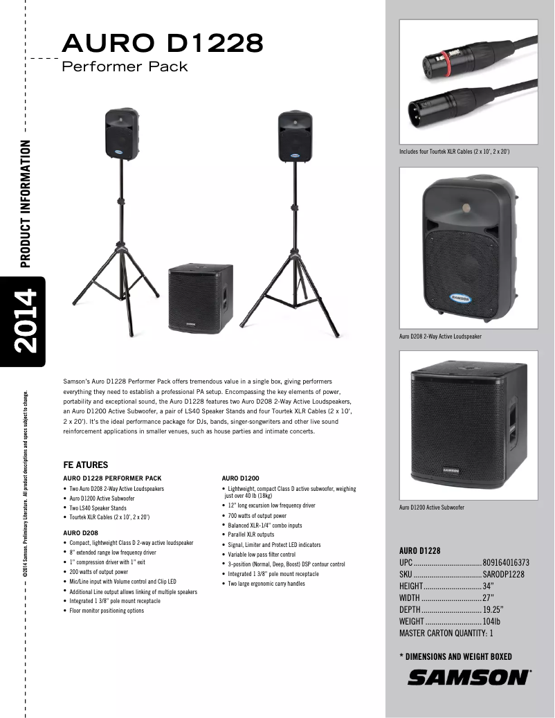 Page n°1 - Manuel utilisateur Samson Auro D1228