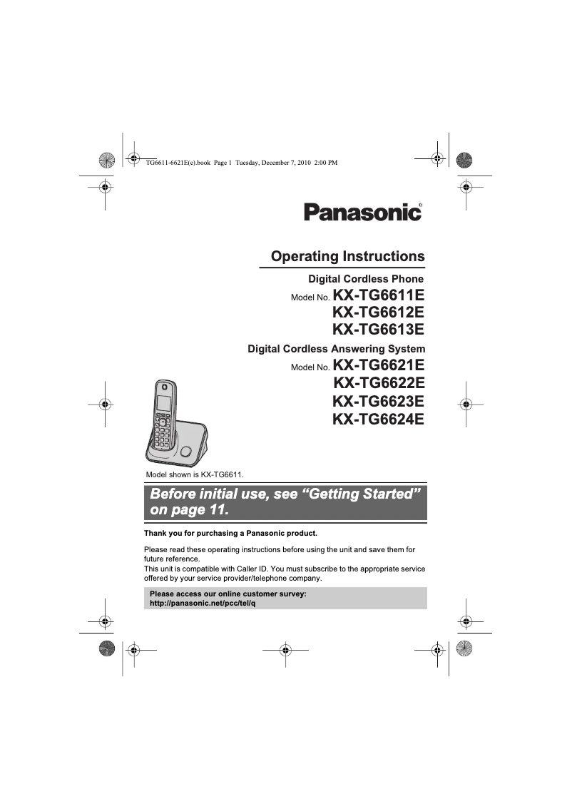 Imagen de la primera página del manual del dispositivo KX-TG6621E