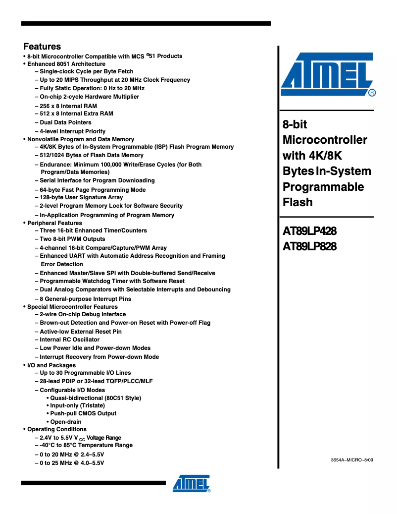 Imagen de la primera página del manual del dispositivo AT89LP428