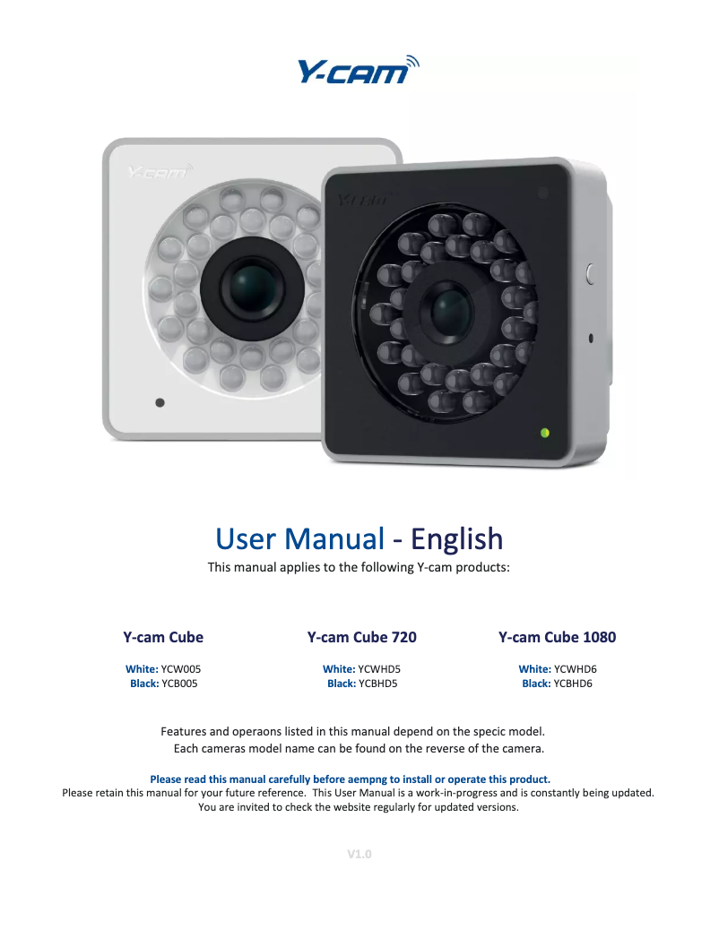 Page n°1 - Manuel utilisateur Y-cam YCB005