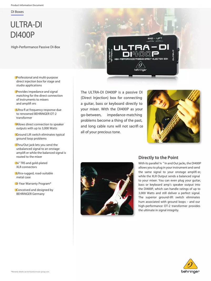 Page n°1 - Fiche technique Behringer DI400P