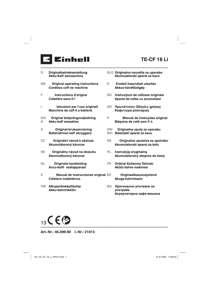 Page n°1 - Manuel utilisateur Einhell TE-CF 18 Li