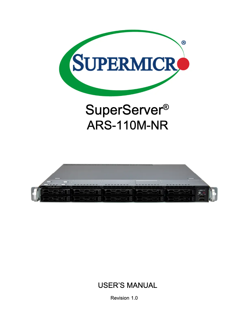 Page 1 de la notice Manuel utilisateur Supermicro SuperServer ARS-110M-NR