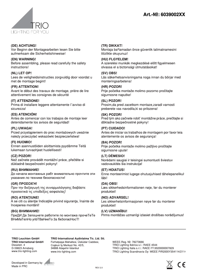 Page n°1 - Manuel utilisateur Trio Lighting Hotel 603900202