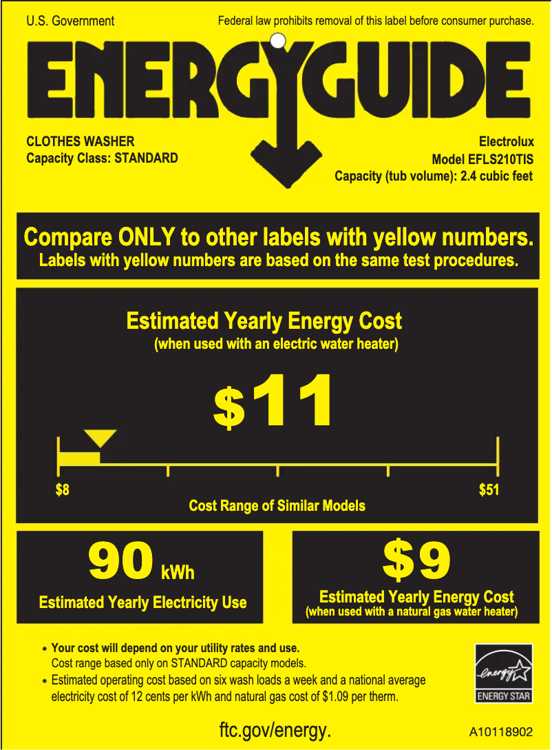 Page n°1 - Label énergétique Electrolux EFLS210TIW