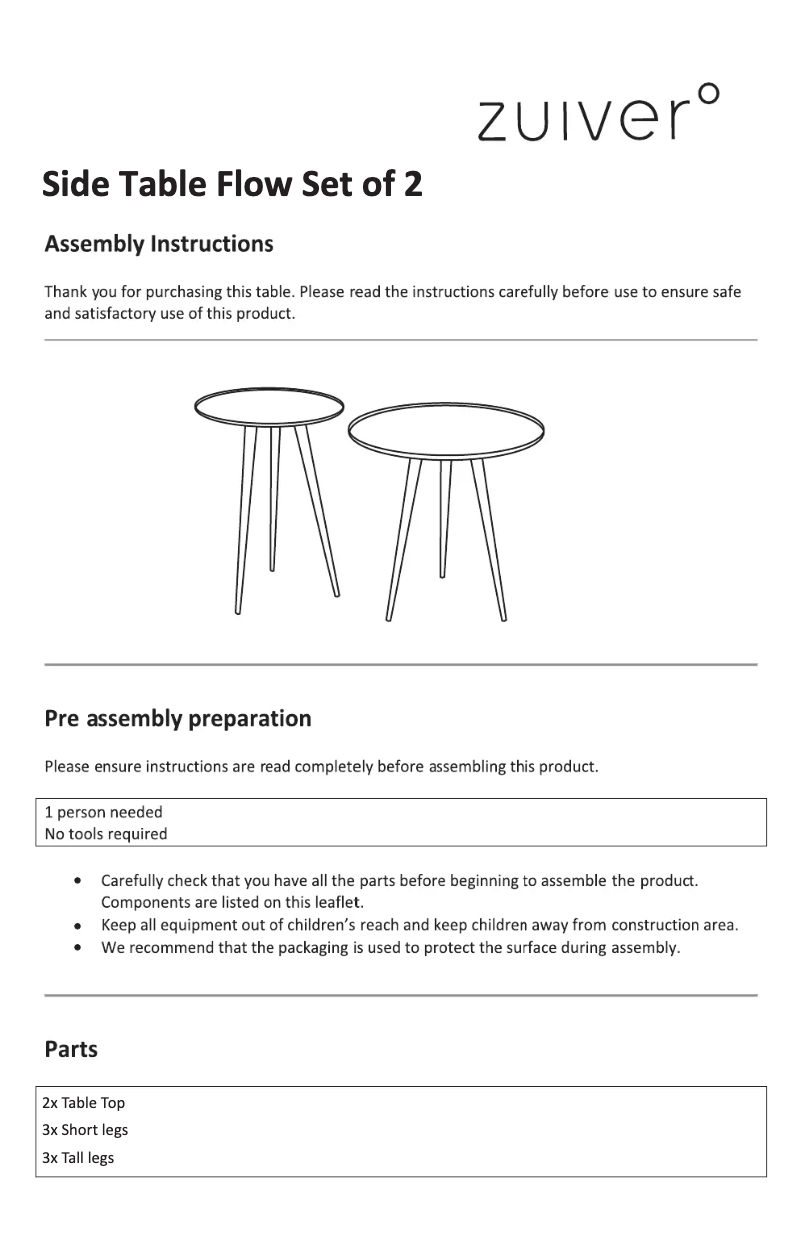 Page 1 de la notice Manuel utilisateur Zuiver Flow