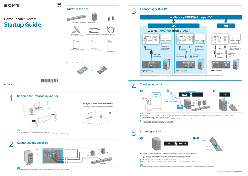Page 1 de la notice Guide d'installation Sony HT-S20R