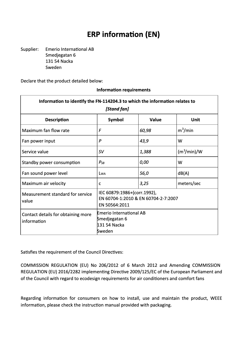 Page n°1 - Fiche technique Emerio FN-114204.3