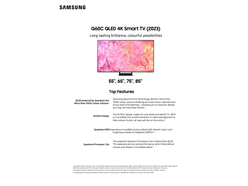 Page 1 de la notice Fiche technique Samsung QA75Q60CAW