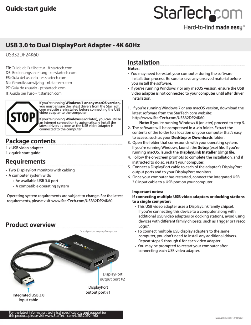 Página 1 del manual Manual de usuario StarTech.com USB32DP24K60