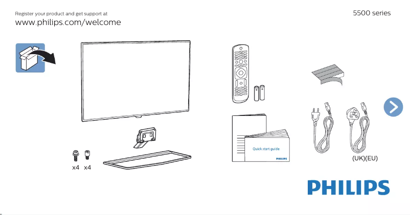 Page n°1 - Guide de démarrage rapide Philips 5500 series 48PFK5500