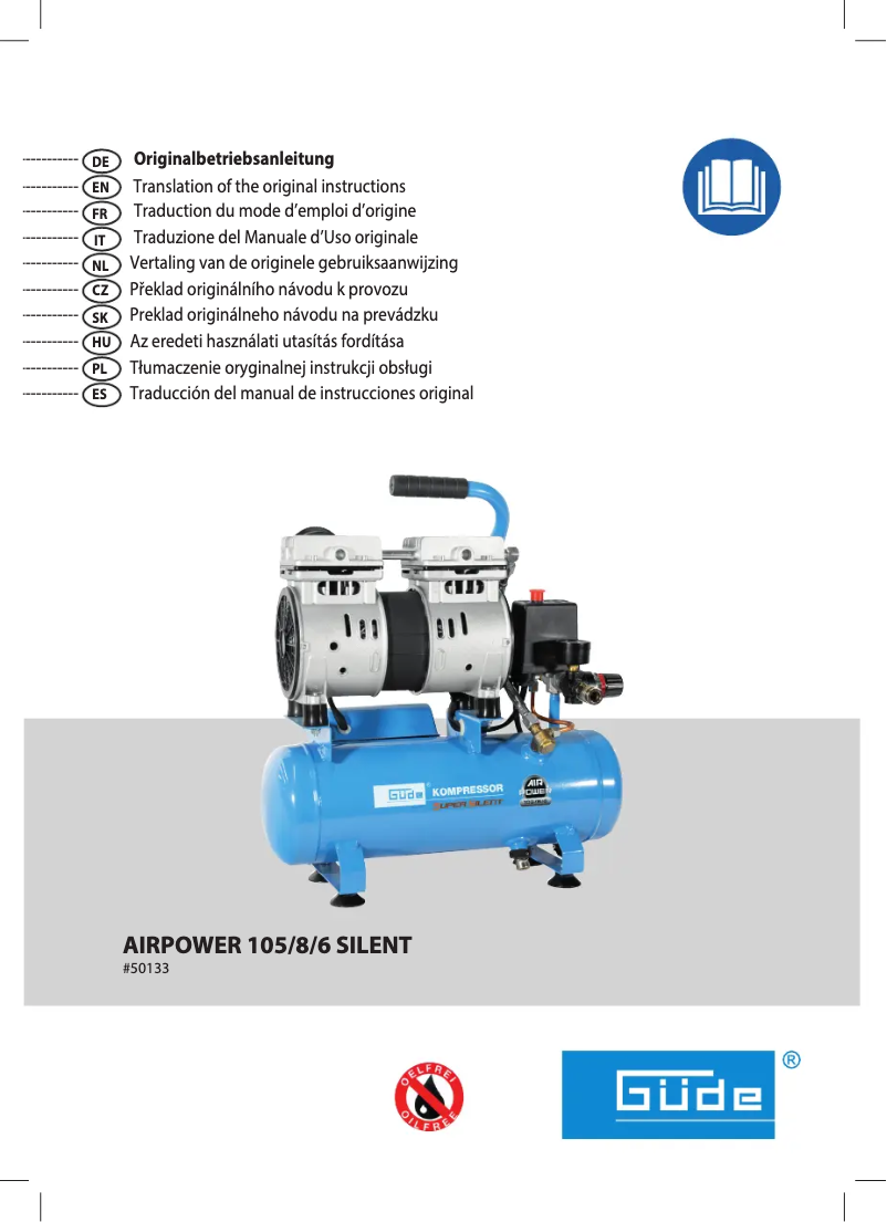 Page 1 de la notice Manuel utilisateur Güde Airpower 105/8/6 SILENT