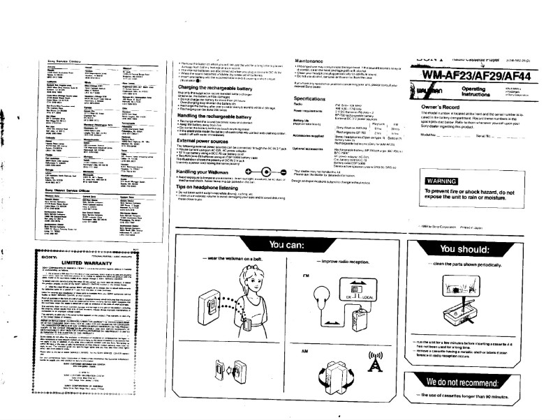 Page 1 de la notice Manuel utilisateur Sony Walkman WM-AF23