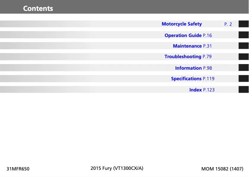 Page 1 de la notice Manuel utilisateur Honda Fury VT1300CX (2015)
