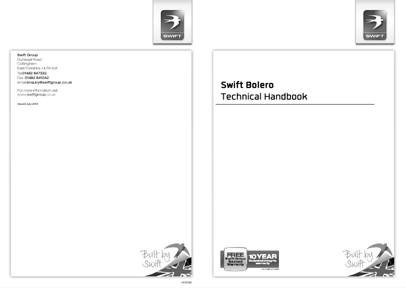 Page 1 de la notice Manuel utilisateur Swift Bolero (2015)