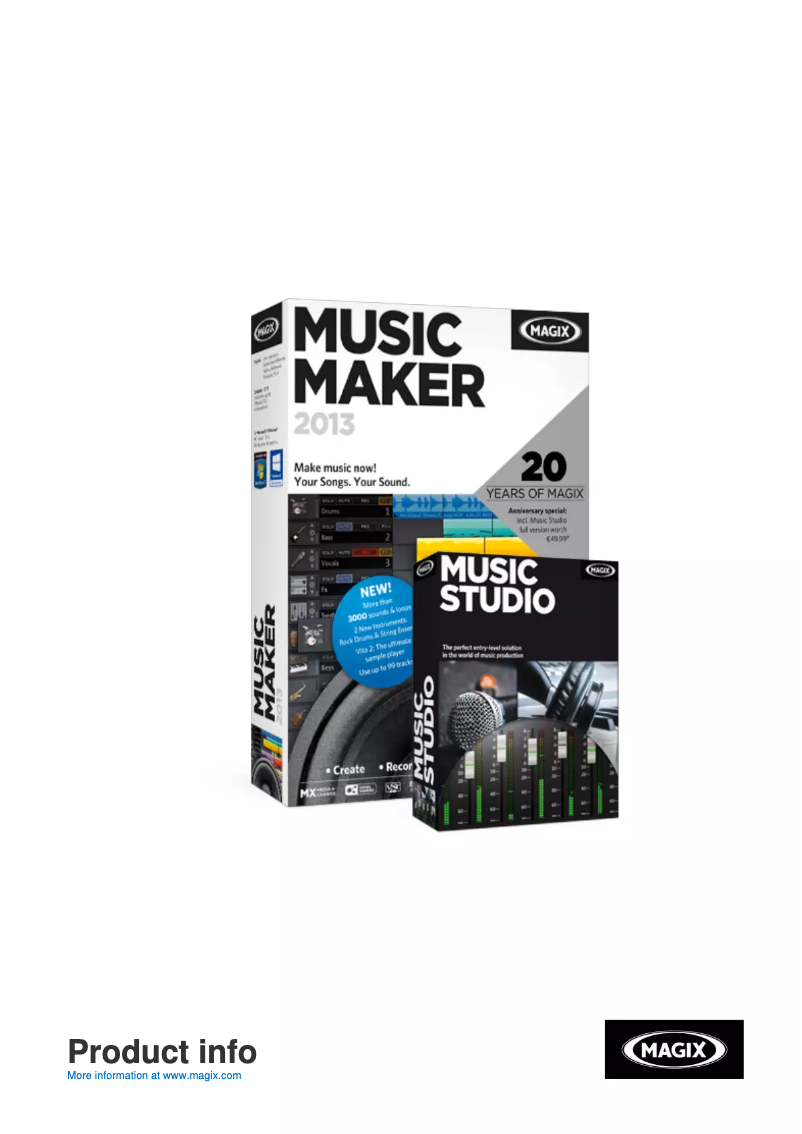 Page 1 de la notice Manuel utilisateur Magix Music Maker Control 2013