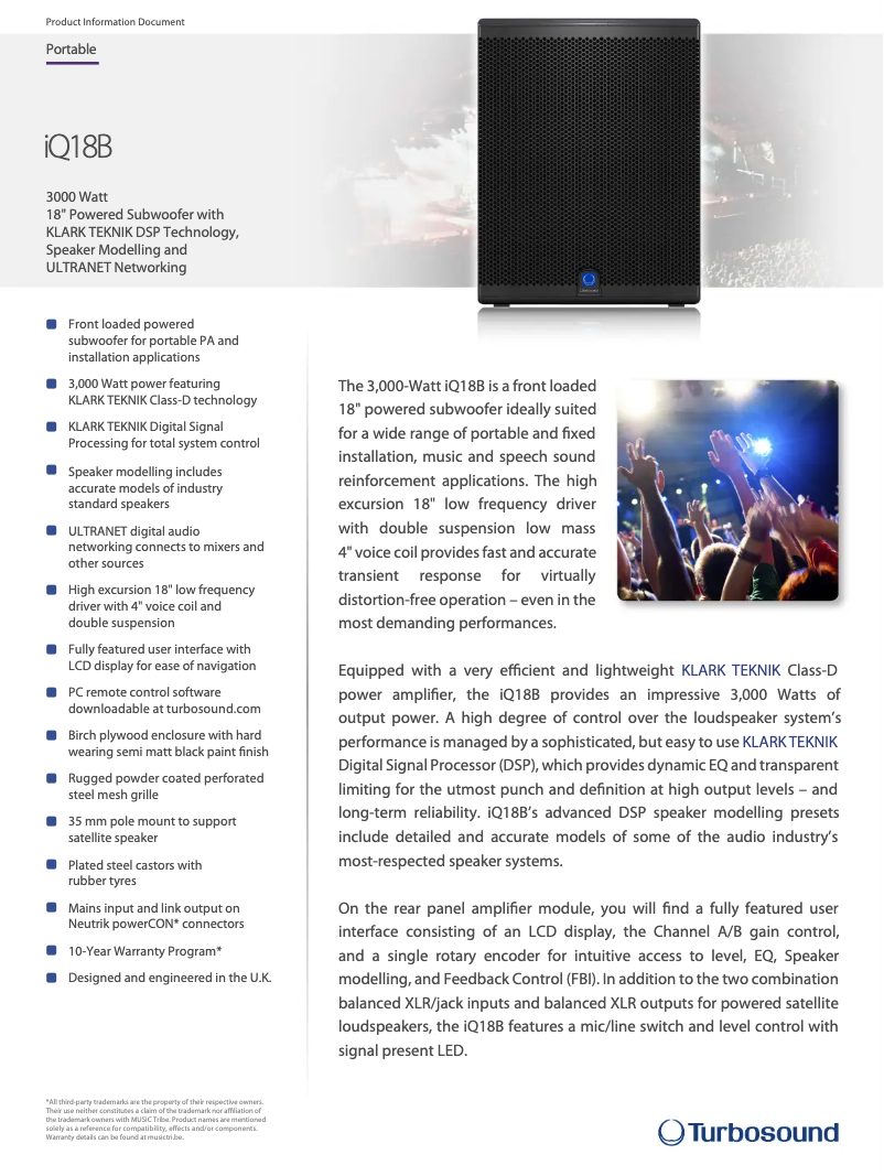 Page n°1 - Fiche technique Turbosound iQ18B