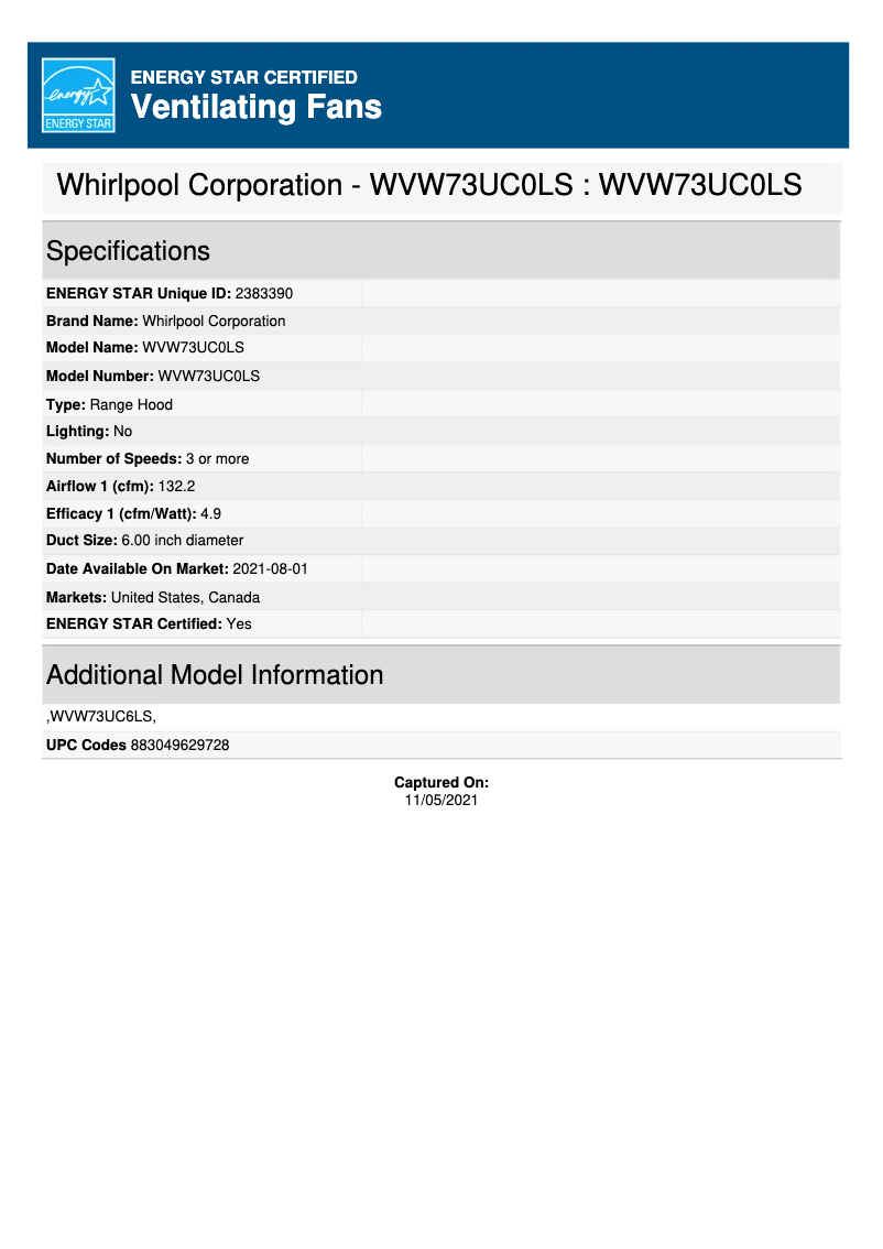 Page 1 de la notice Label énergétique Whirlpool WVW73UC6LS
