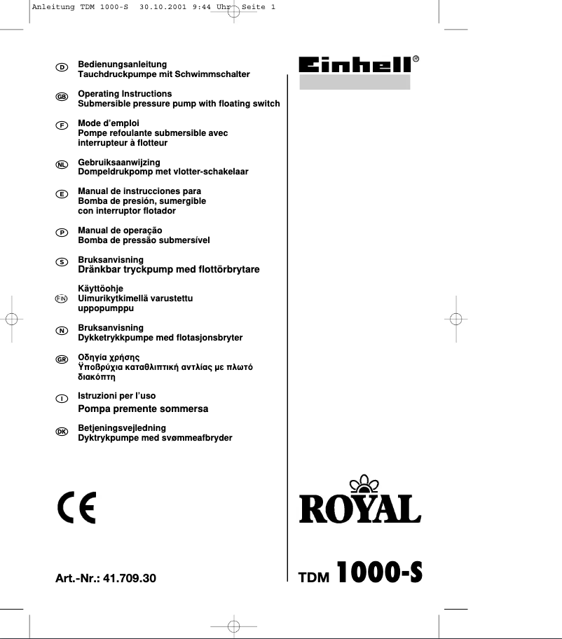 Image de la première page du manuel de l'appareil Royal TDM 1000-S