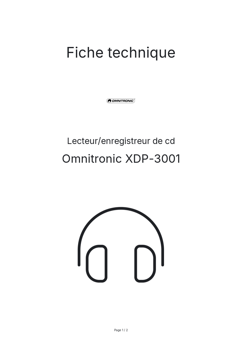 Page n°1 - Fiche technique Omnitronic XDP-3001