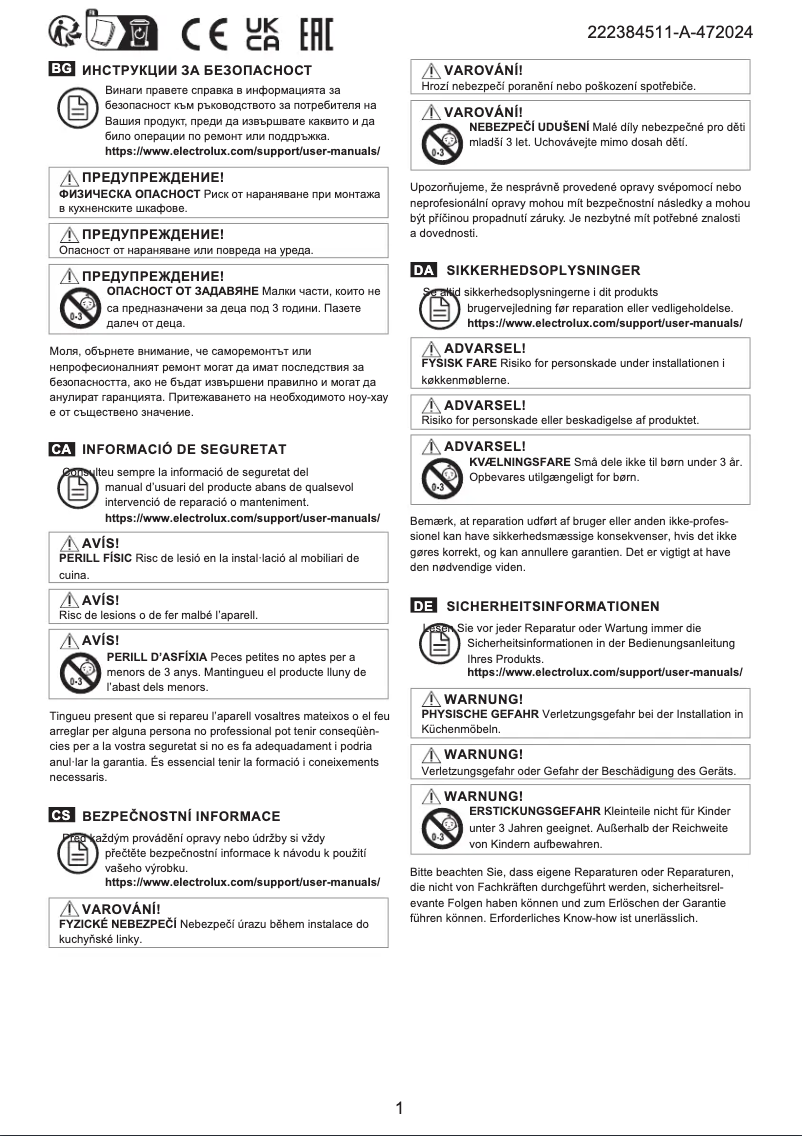 Page 1 de la notice Manuel utilisateur Electrolux OT450W