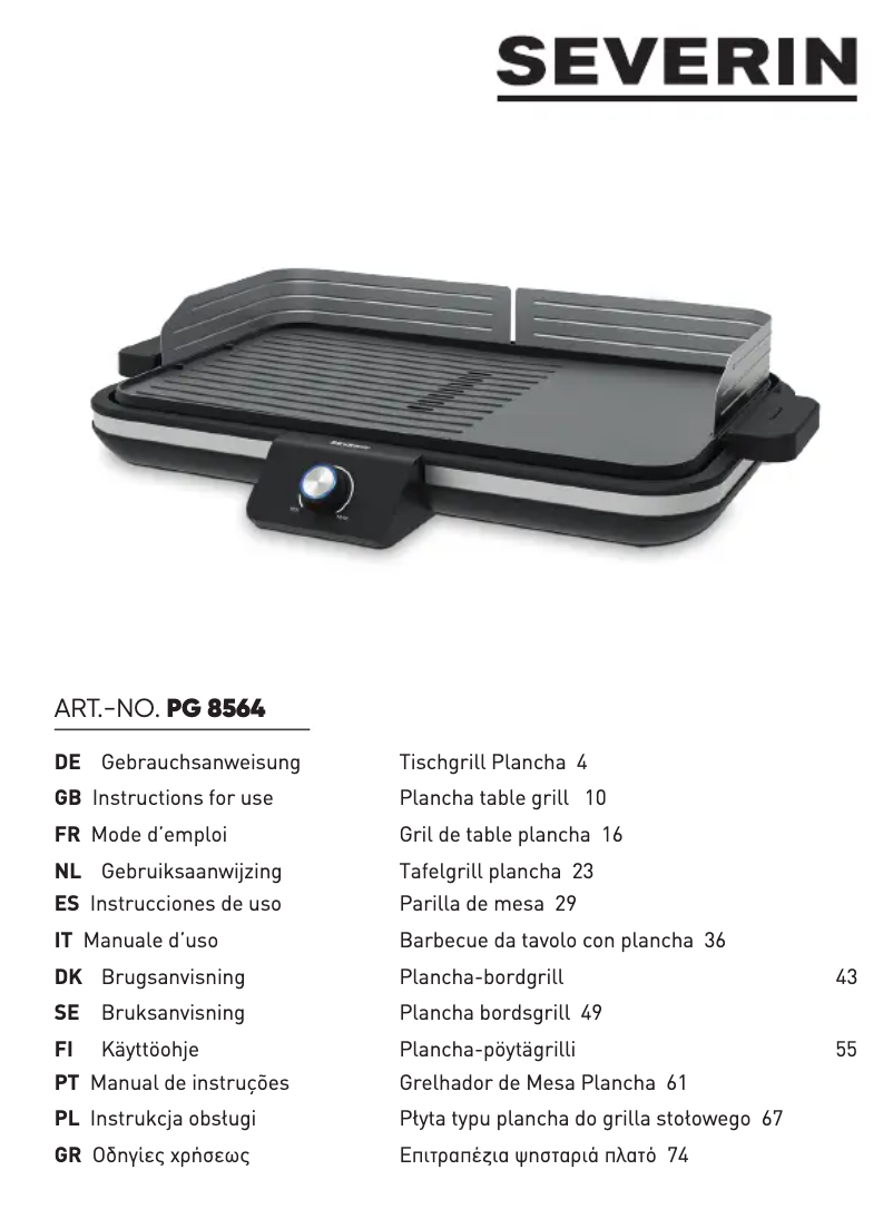 Page 1 de la notice Manuel utilisateur Severin PG 8564