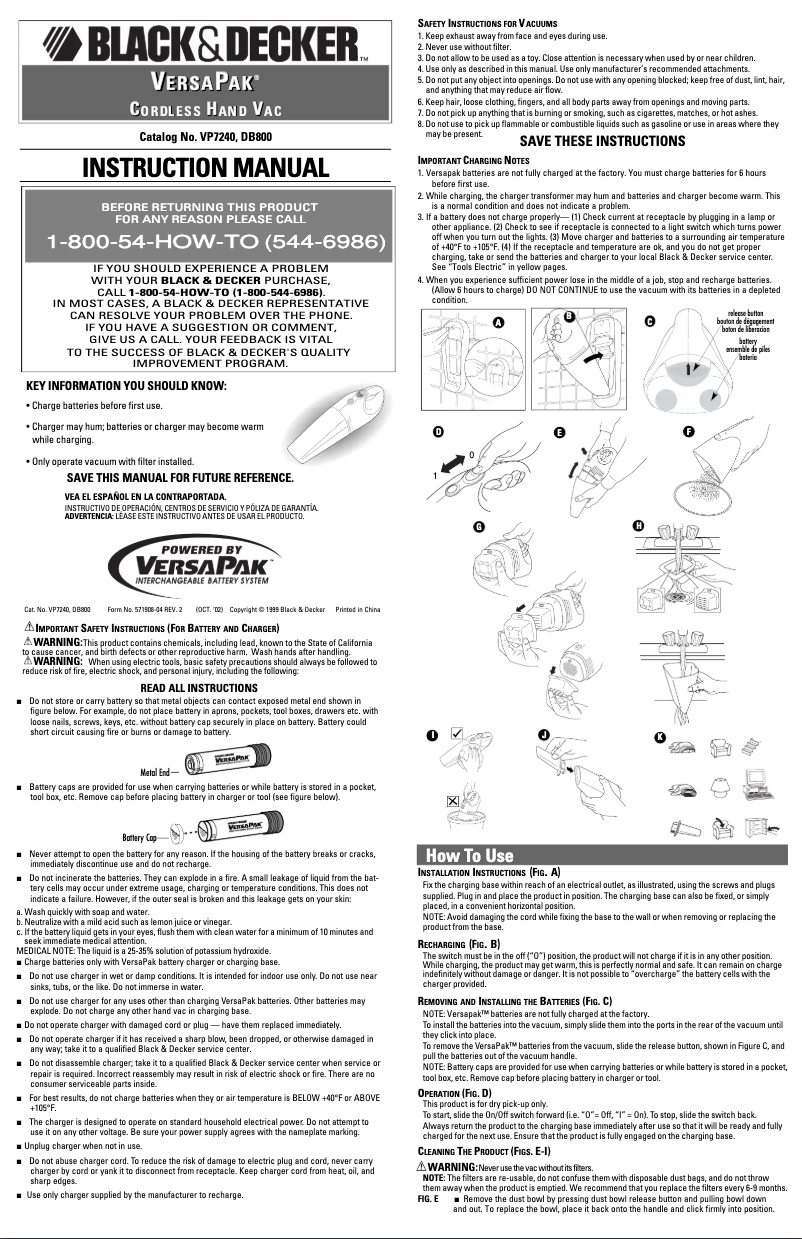 Page n°1 - Manuel utilisateur Black & Decker Dustbuster DB800