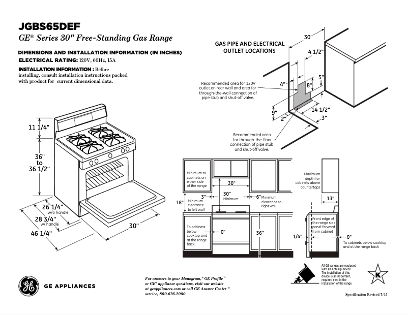 Page n°1 - Fiche technique GE JGBS65DEFWW