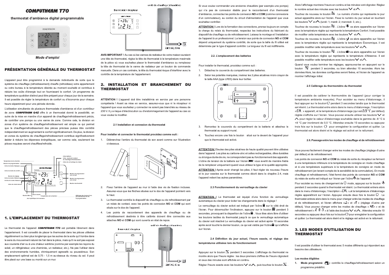 Page n°1 - Manuel utilisateur Computherm T70