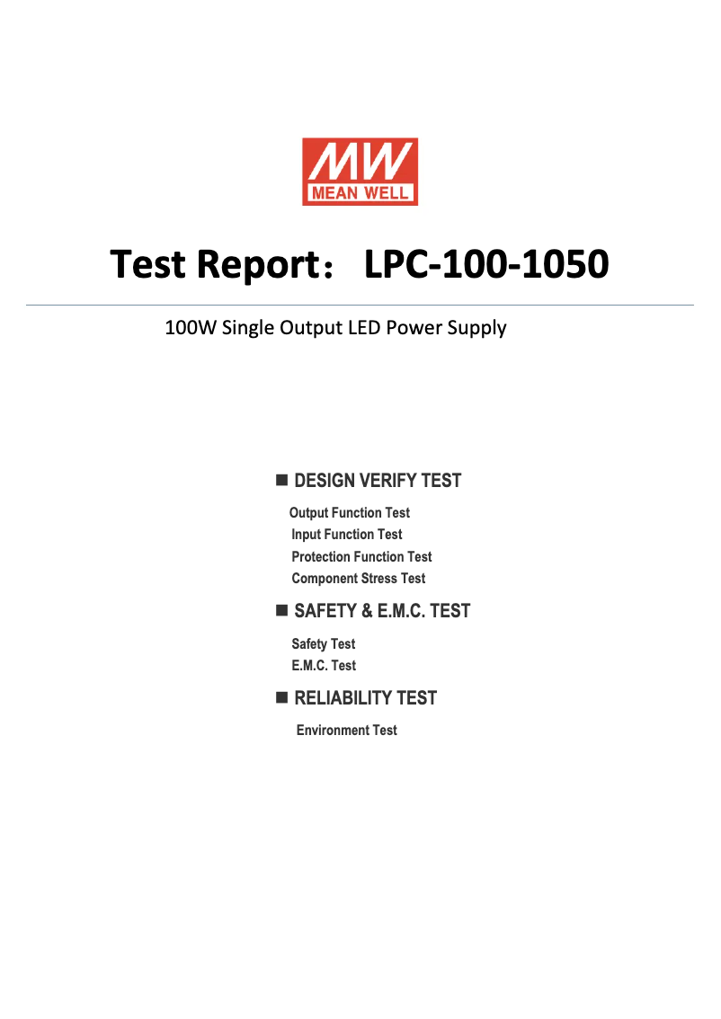 Page n°1 - Fiche technique Mean Well LPC-100-1050