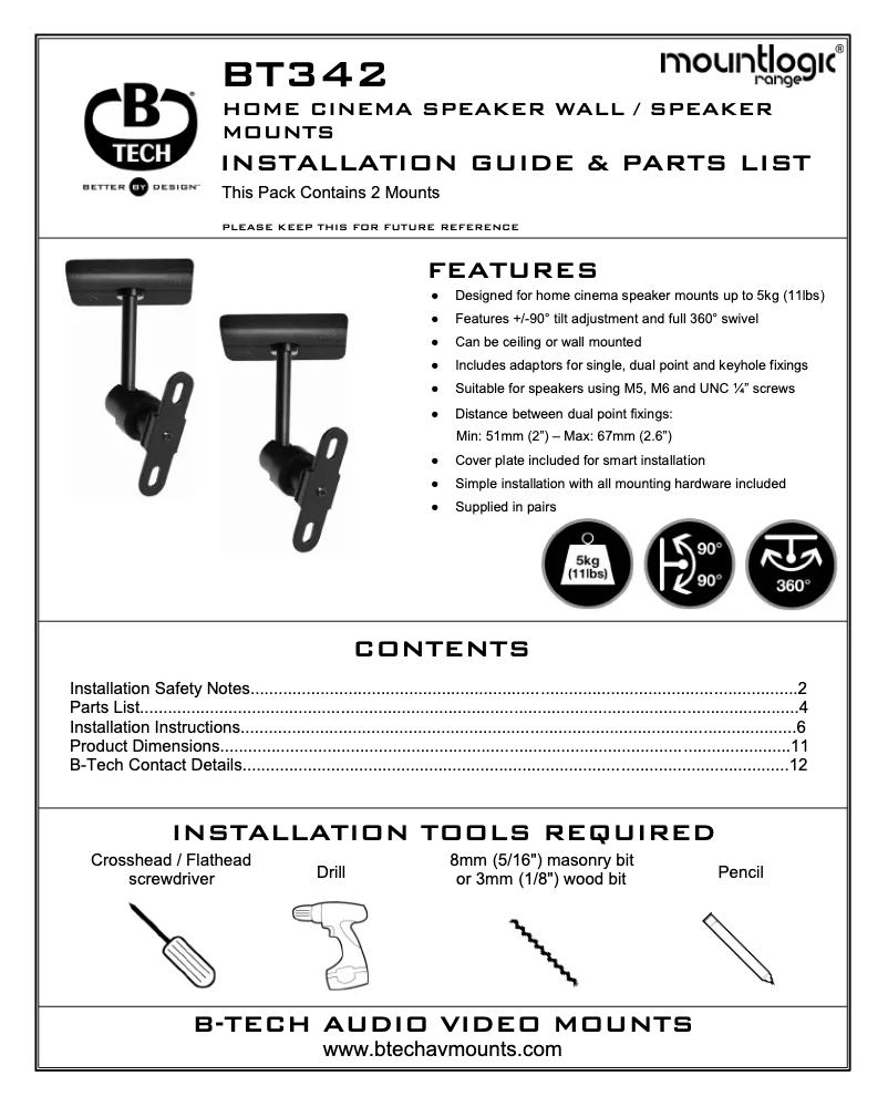 Page 1 de la notice Manuel utilisateur B-Tech BT342