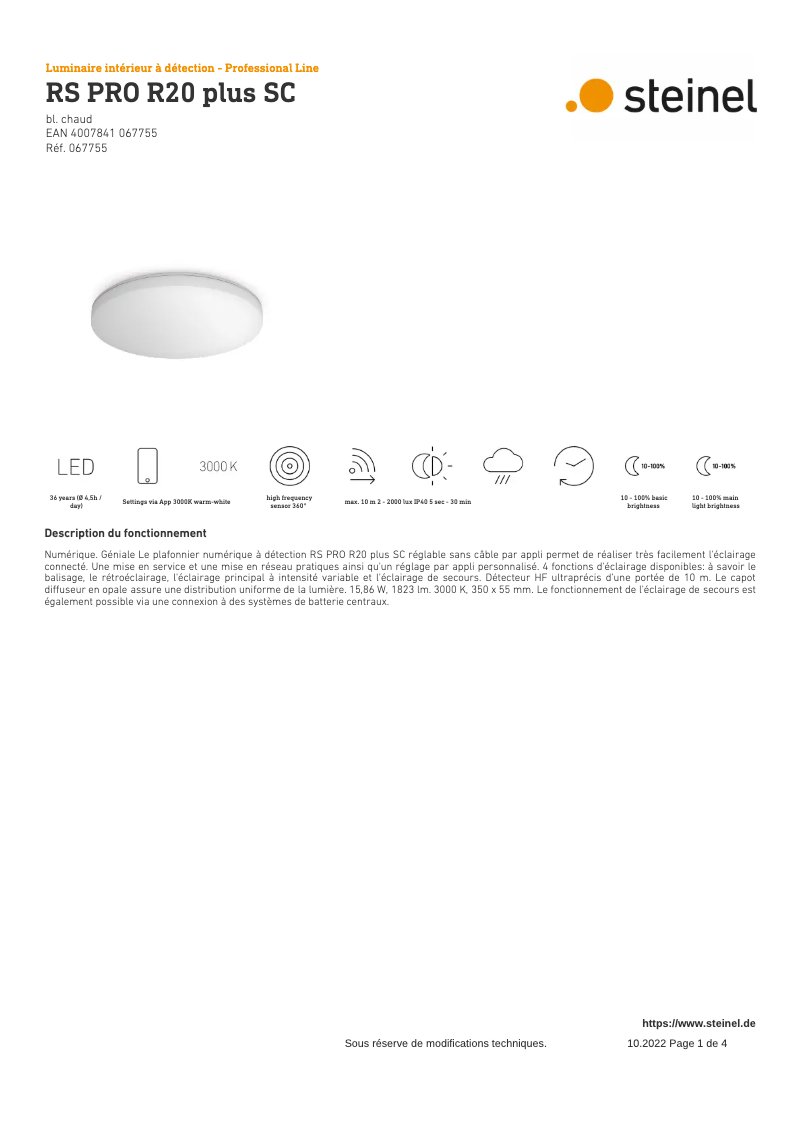 Página 1 del manual Ficha técnica Steinel RS PRO R20 Plus SC