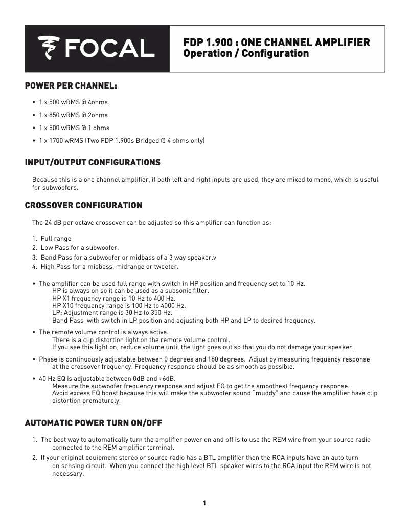 Página 1 del manual Manual de usuario Focal FDP 1.900