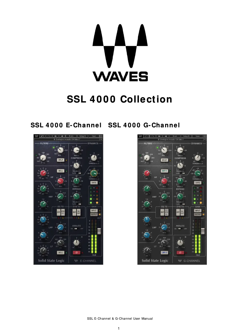 Page 1 de la notice Manuel utilisateur Waves SSL 4000 Collection