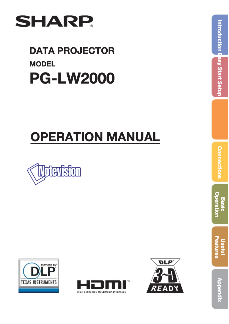 Page 1 de la notice Manuel utilisateur Sharp PG-LW2000