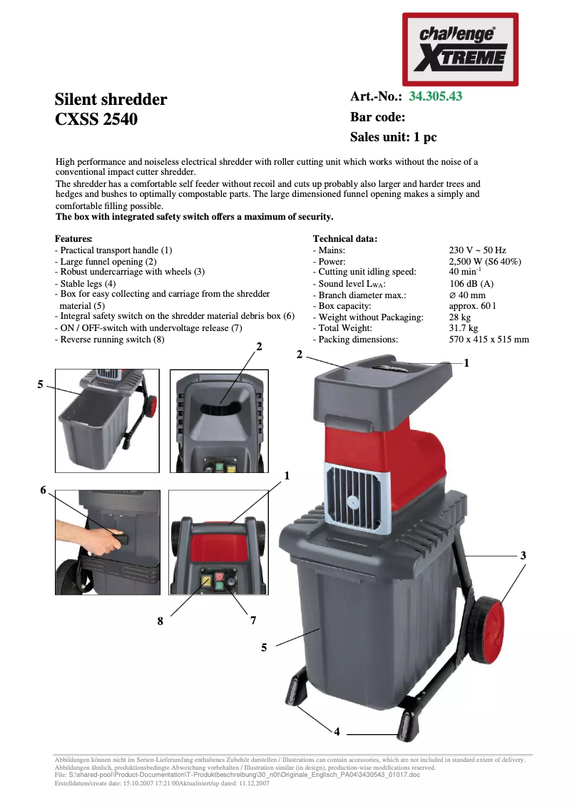 Page n°1 - Fiche technique Challenge Xtreme CXSS 2540
