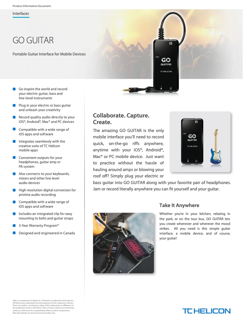 Page n°1 - Fiche technique TC Helicon GO Guitar