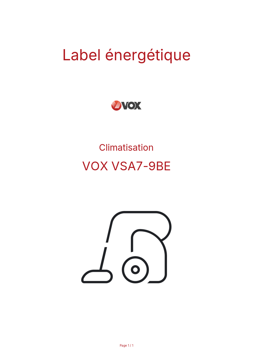 Page n°1 - Label énergétique VOX VSA7-9BE