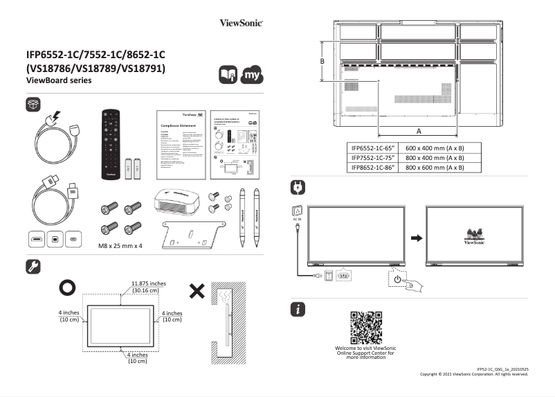 Page 1 de la notice Guide de démarrage rapide Viewsonic ViewBoard 6552-1C