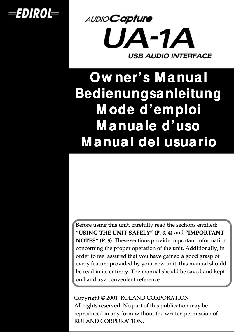 Page 1 de la notice Manuel utilisateur Roland UA-1A