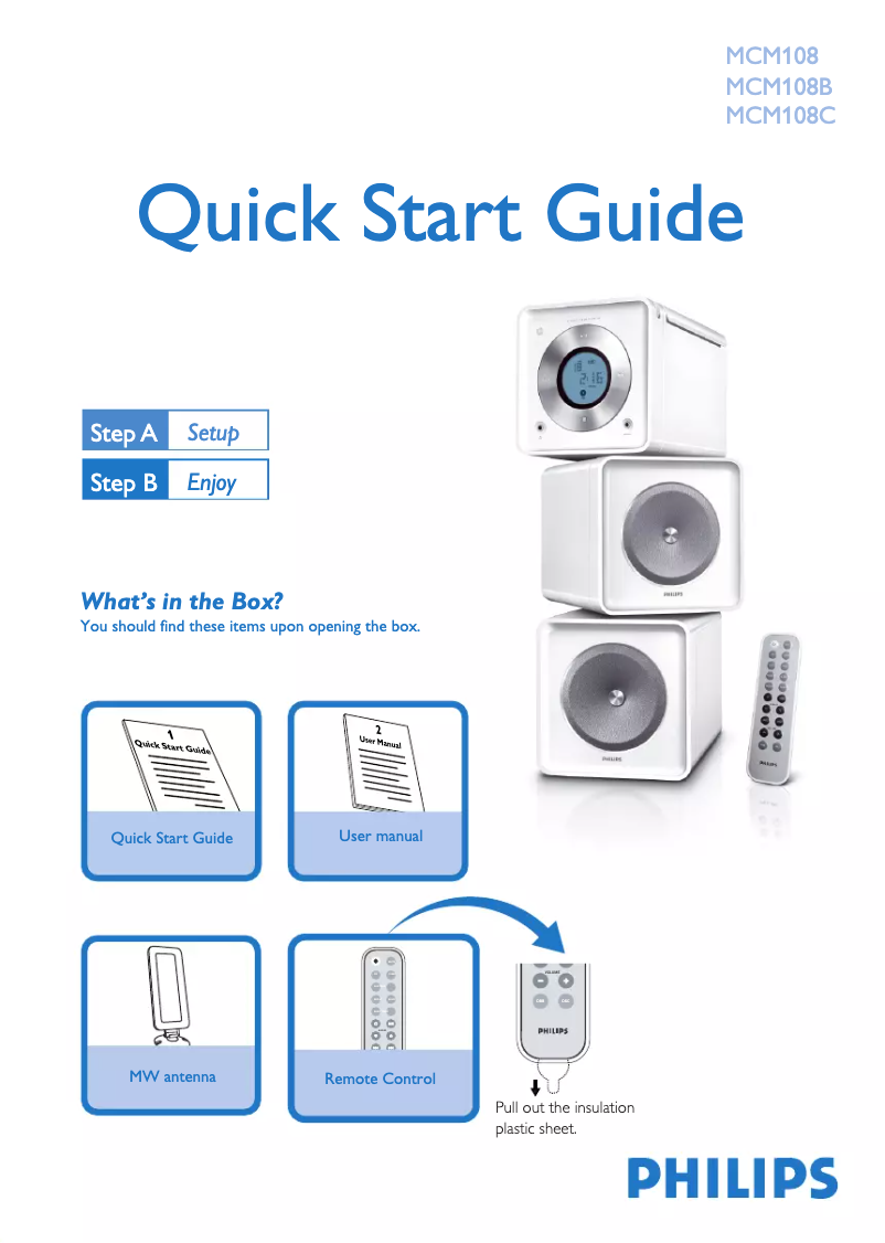 Page 1 de la notice Guide de démarrage rapide Philips MCM108B Micro Hi-Fi System