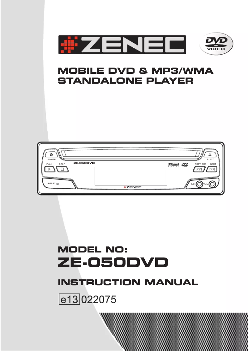 Page n°1 - Manuel utilisateur Zenec ZE-050DVD