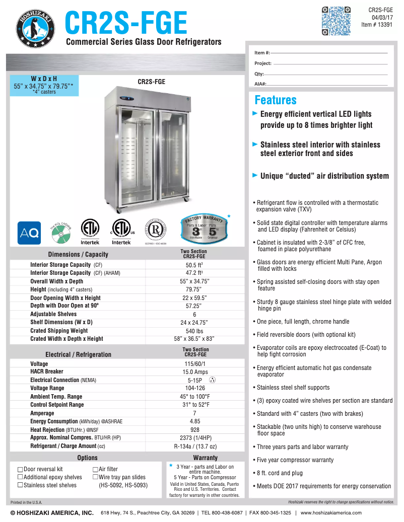Image de la première page du manuel de l'appareil Commercial CR2S-FGE