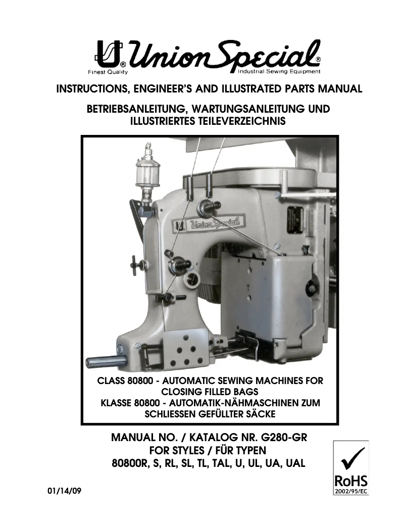 Page 1 de la notice Manuel utilisateur Union Special 80800R