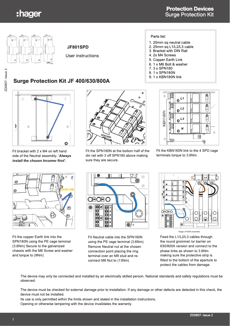 Page n°1 - Guide d'installation Hager JF801SPD