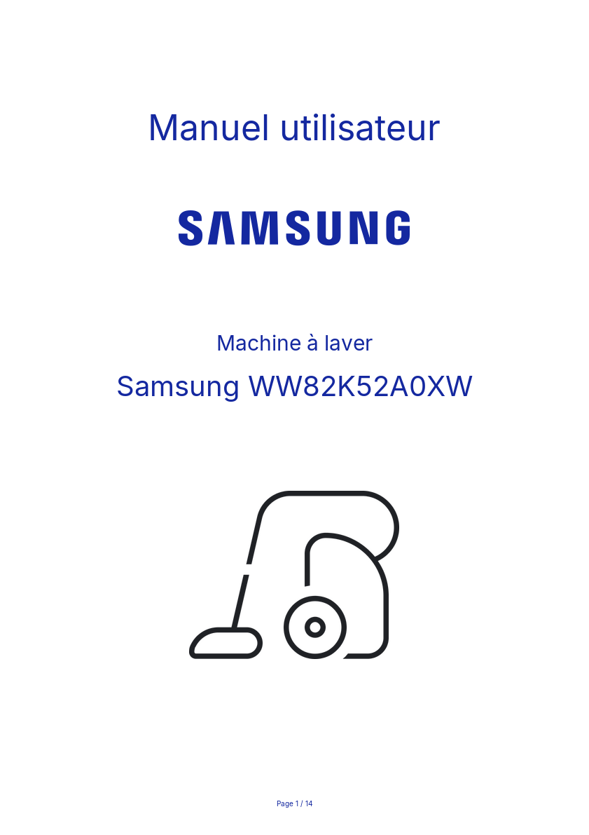 Page n°1 - Manuel utilisateur Samsung WW82K52A0XW