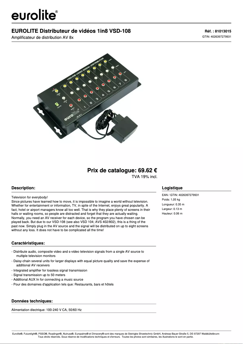 Page n°1 - Fiche technique Eurolite VSD-108