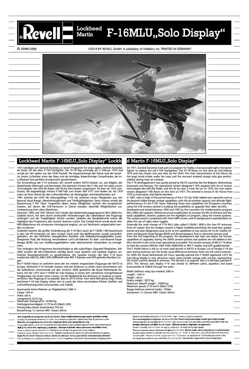 Image de la première page du manuel de l'appareil F-16 Mlu
